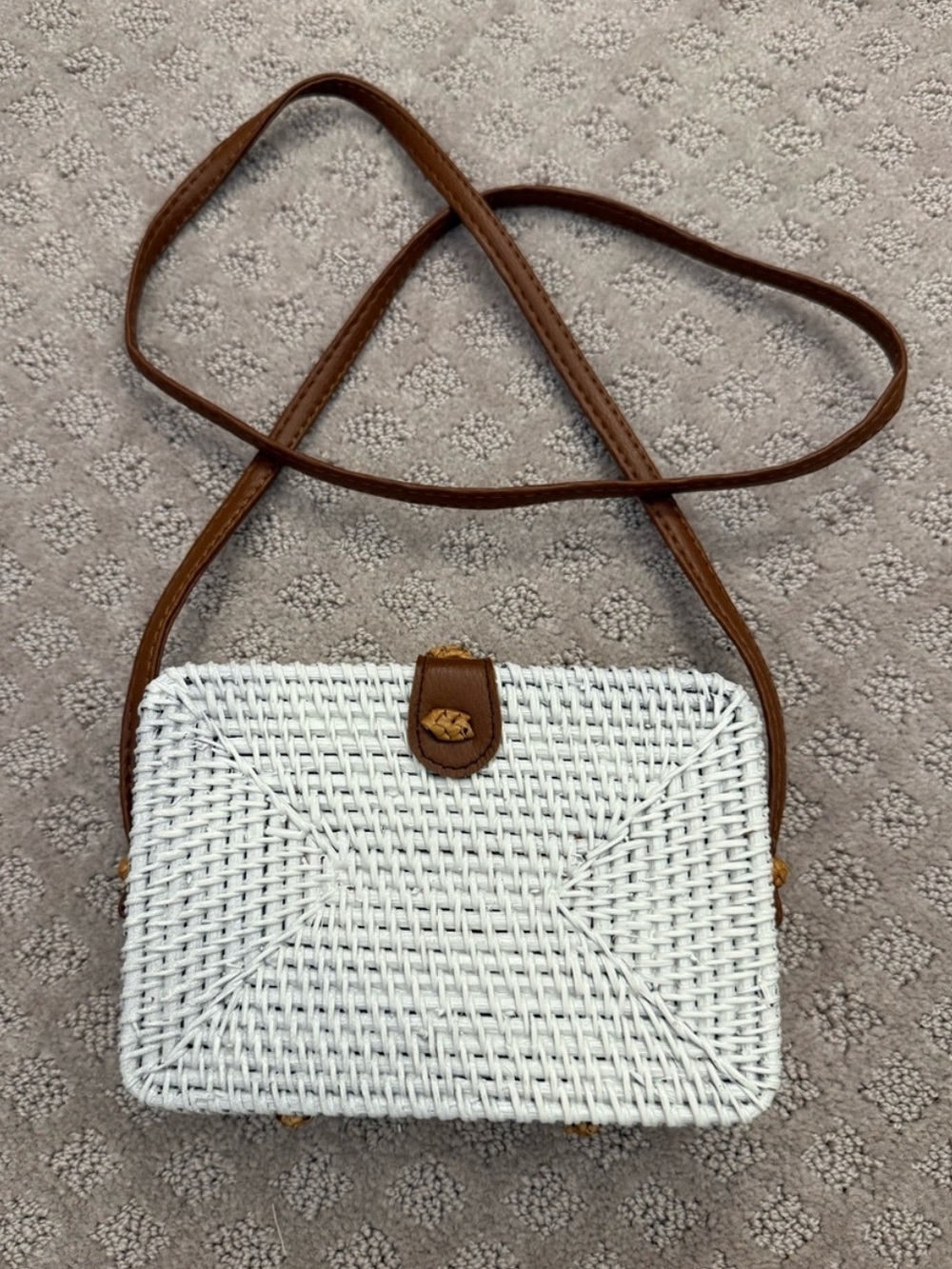 White Rattan Crossbody Bag Purse Beach Vacation Summer Square Bag Coastal Boho